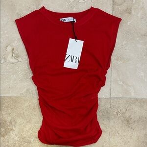 BRAND NEW!! Zara Ruched Red Top for Women